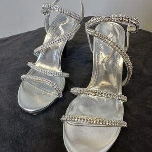 Nina Silver Rhinestone Strappy Heels